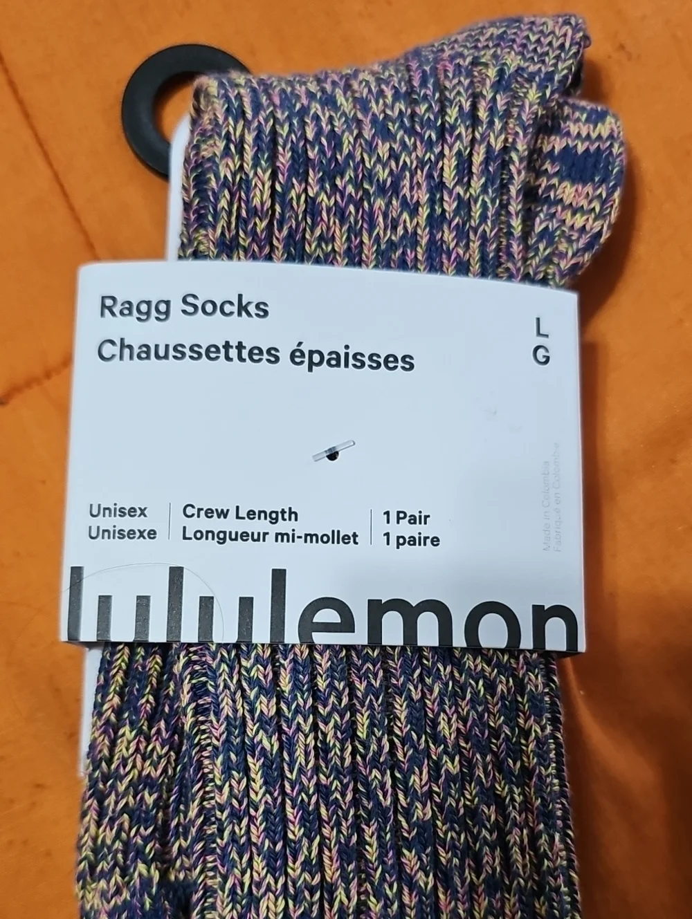Lululemon Ragg Socks!! Nwts, Crew Length! 1 Pair, Sz Large!! BTMT/DAGL